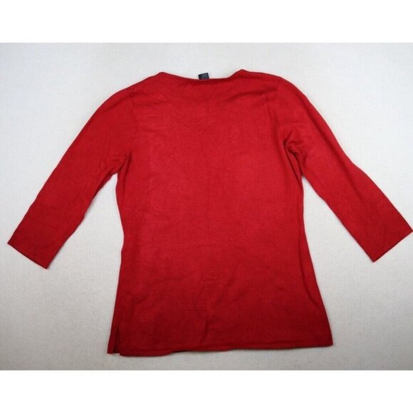 WEST END - WOMEN'S RED 3/4 SLEEVE BEADED PULLOVER SWEATER - SIZE M - Picture 7 of 9